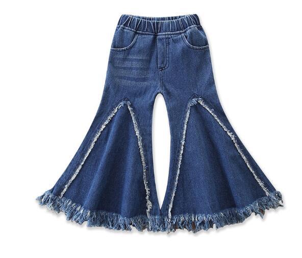 2019 new children's clothing explosion models explosions European and American style girls tassel denim flare pants