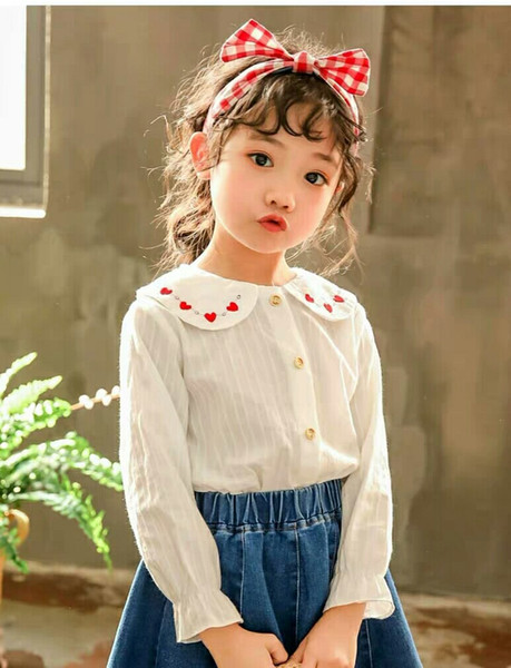 Girls'Spring Dress Top 2019 New Kids' Long Sleeve Cotton Shirt with Foreign Style 3-5-7 Years Old Baby Doll Shirt Tide 6