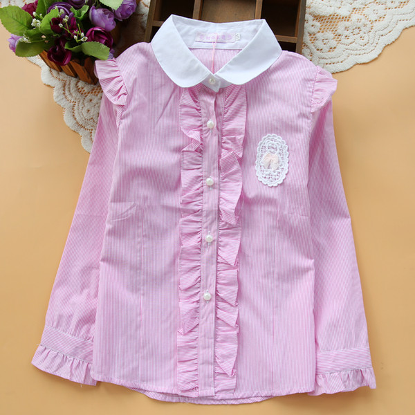 Spring and Autumn Dresses New Cotton British Wind Stripe Children's Big Girls'Wear Long Sleeve T-shirt Girls' Shirt Packing