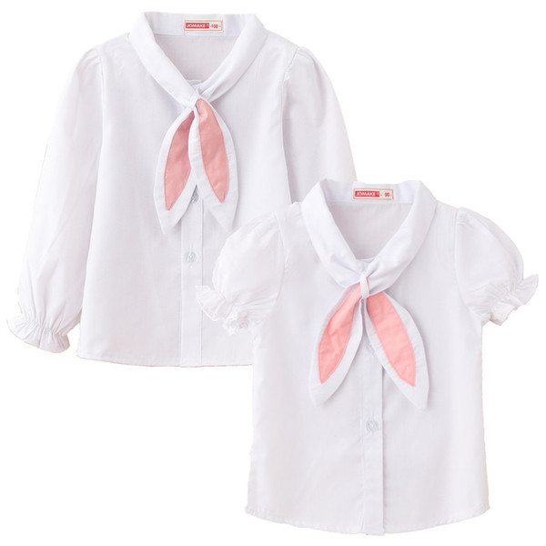 White Little Girls Shirts Blouses Clothes Classic Shirt For Girl Scarf Bow Tie Lantern Sleeve Tee Shirts Cotton Jumper Student Uniform
