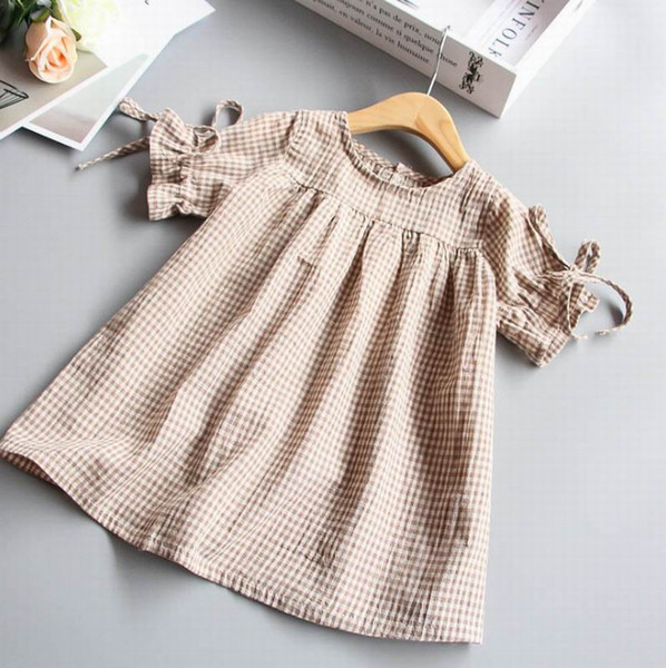 Plaid Girls Shirts 2020 Summer New Loose Leisure Baby Blouse Cuff lace-up Shirt Kids Clothes 1-5Y LT020