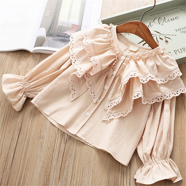 Lace Baby Shirts 2019 Spring Autumn New Shirts Ruffles Solid Blouses Kids Clothes Children full Sleeve Tops 2-6Y TE8247