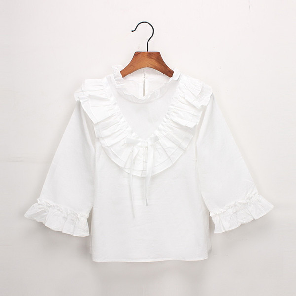 Retail 2019 Summer New Girls Shirt Baby Ruffles Solid Blouses Baby Girl Clothes Children full Sleeve Tops 2-6Y LT014