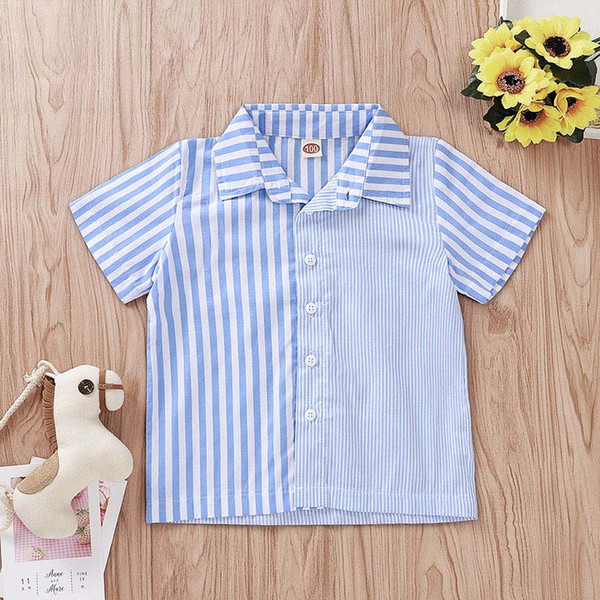 Baby Kids Short Shirts Blue Striped Turn-down Collar Shirts Boy Designer Clothes Single Breasted Clothing 2-7T 07