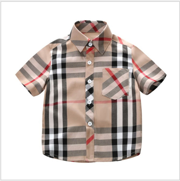 2019 New Gentleman Style Boys Casual Plaid Shirt Brand Pattern Lapel Boy Shirts Summer Baby Boys Short Sleeve Shirt Kids Children T-shirts