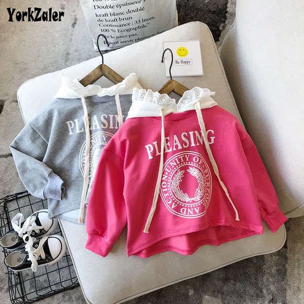 Yorkzaler Fashion Girl Shirt Spring Autumn Long Sleeve Hooded Lace Blouses 2 Color Printed Letter Cotton Child Clothes SH190912