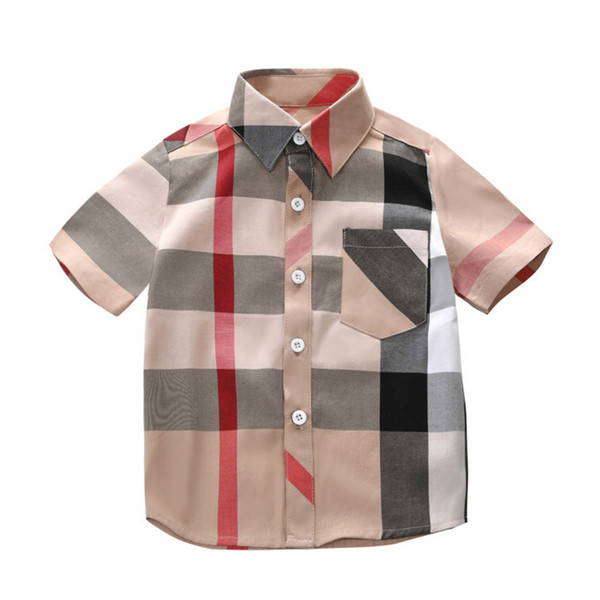 Kids Boys Summer Shirts Short Sleeve Classic Baby Plaid Blouse Children Lapel Neck Tops Cotton Cardigan 3-8T New Arrivals