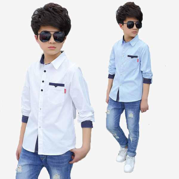 8 12 14 16 2018 Autumn Kids Clothes Children Clothing Shirts Fashion Big Boys Formal Solid Blouse Male Long-sleeve Shirt Clothes