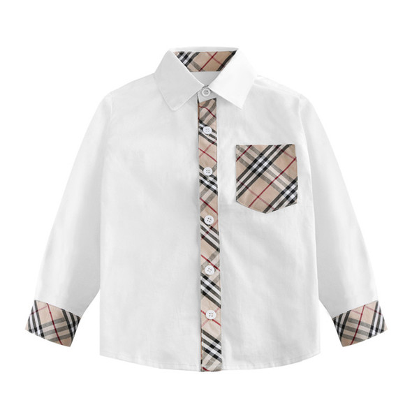 Fashion Plaid Printed Kids Shirts Cotton Breathable Soft Boy Shirts High Quality England Style White Tops