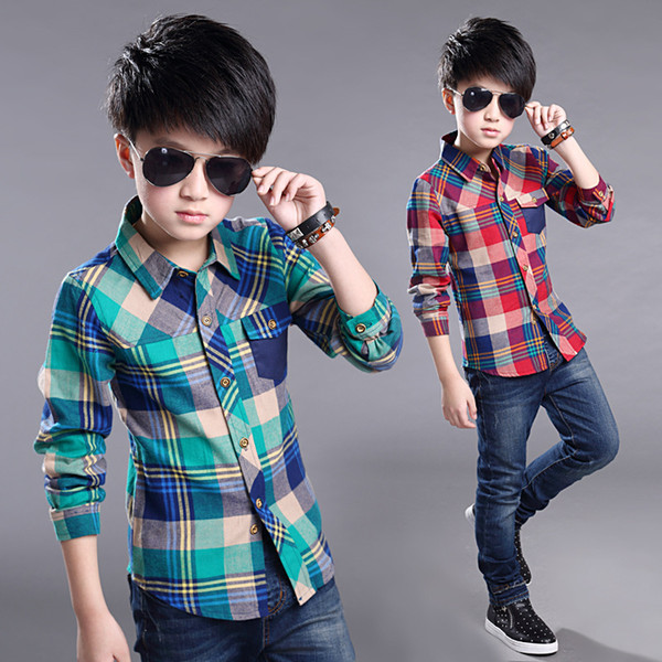 Kids Shirts for Boys Long Sleeve Plaid Tops Autumn Teenage Casual Blouses Infant Shirt Children Clothing 5-15 Big Shirts