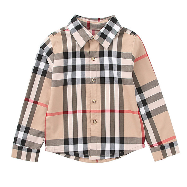 Autumn Plaid Shirts Child Kid Boys Girls Long Sleeve Buttons Tops Shirt Turn Down Collar Blouse Casual Children Shirts