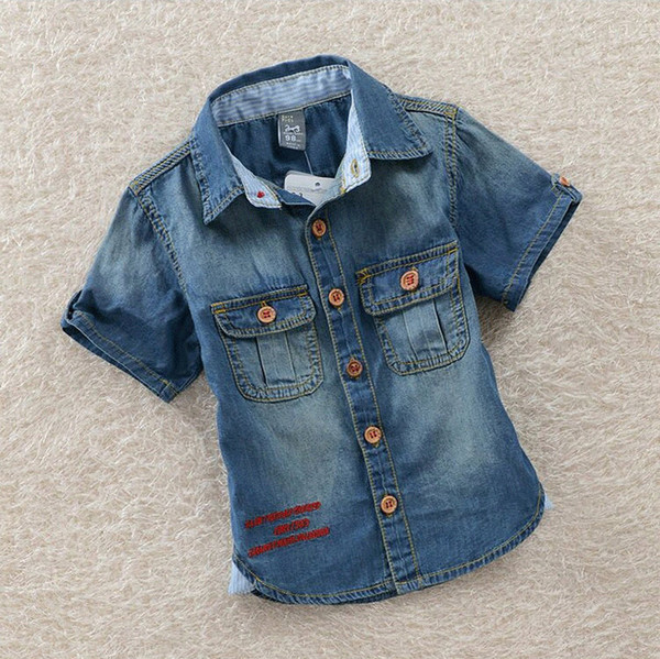 Boys Summer Short Sleeve Jeans Shirts Baby Boy Kids Toddler Teenages Denim Shirt casual Children Clothes upper Clothing 2T-9Y