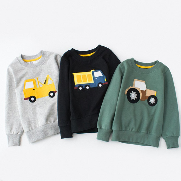 Kids shirt long sleeved Children's sweater baby boy girl cartoon car embroidery