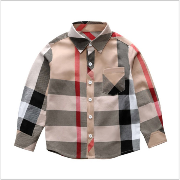 2019 New Fashion Boys Big Plaid Shirt Brand Pattern Lapel Boy Shirts Spring Autumn Baby Boys Long Sleeve Shirt Kids T-shirt Children Clothes