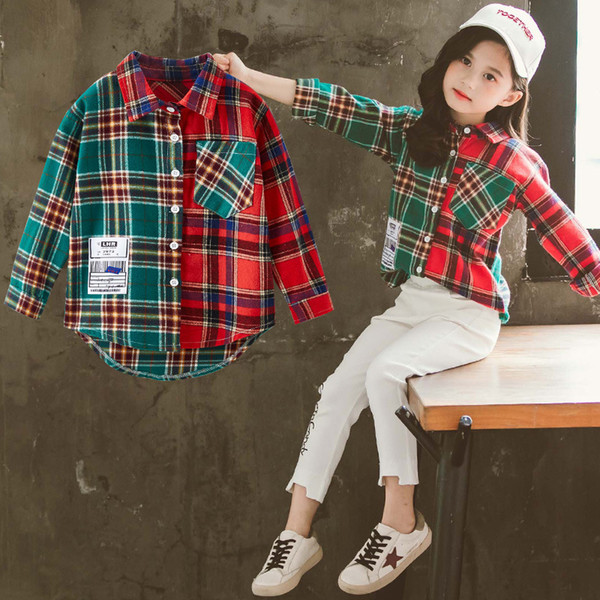 Teenage Girls Plaid Blouses Shirts Cotton Long Sleeve Autumn Children Shirts Girls Kids Tops Costume 6 8 10 12 Year