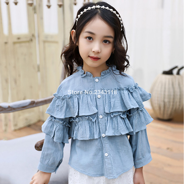 Girls Solid Blouse Long Sleeve Blouses For School Girls 6 8 12 Years Kids Shirt Ruffles Children Shirt Teen Girl Clothing Autumn