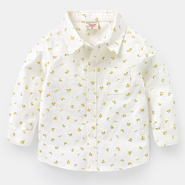 New Boys Cotton White Banana Print Long Sleeve Shirt Spring Fall Kids Casual Tops 2020 2-7 Years Toddler Clothes ZU894