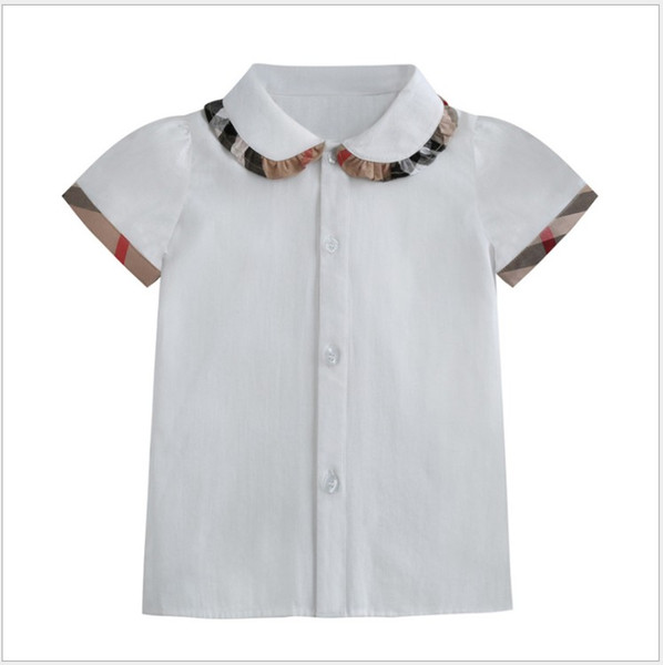 Lovely Girls Short Sleeve Shirts Summer Kids Turn-Down Collar Plaid Shirt Children Cotton Casual Shirts Baby Girl Tops