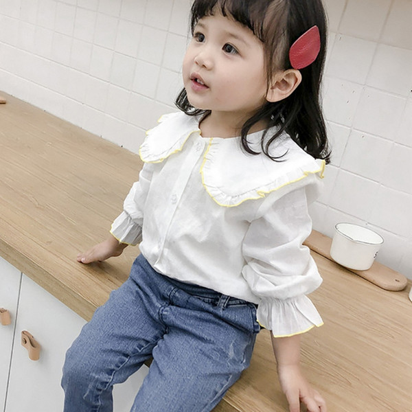 Toddler Kids Baby Girl Shirt Lapel Collar Cotton Shirt Long Sleeve White Tops Clothes Spring Autumn Casual Fashion Blouse