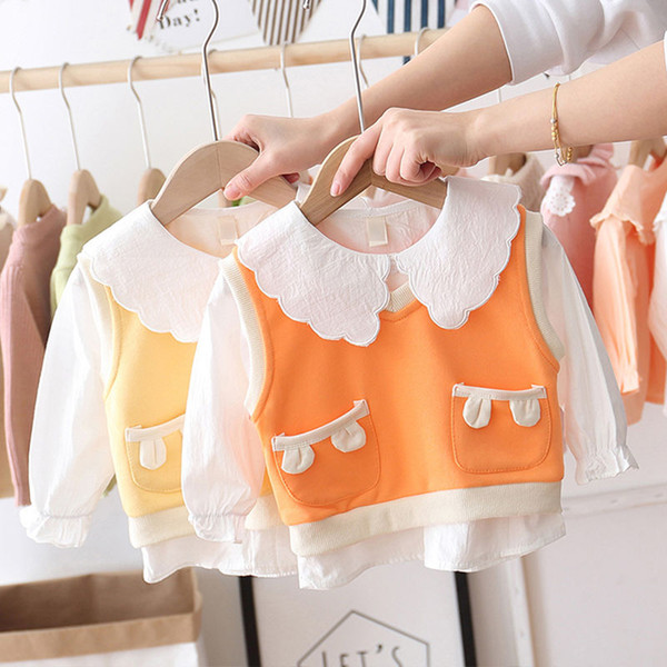 Girls Suit 2020 New Spring Korean Version of Childrens Vest Shirt Two-Piece Set Baby Western Style Fashion Childrens Clothing-