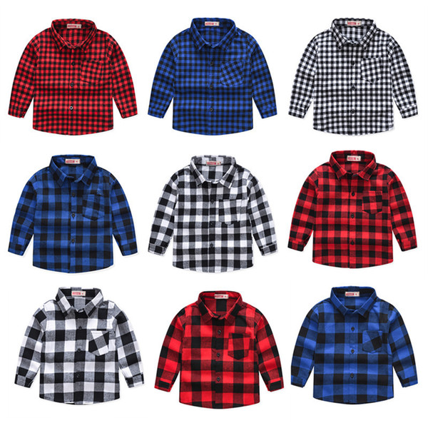 Boys Plaid Casual Shirts Long Sleeve Single Breasted Shirts England Style Spring Autumn Kids Designer Clothes Boys Tops 9styles RRA2345