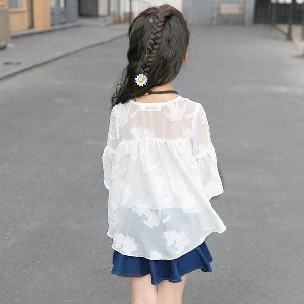 New 2017 Girls White Chiffon Shirt Kids Toodler shirt Baby Loose Blouses Children Summer Girls' Tops,3-12Y,#2165