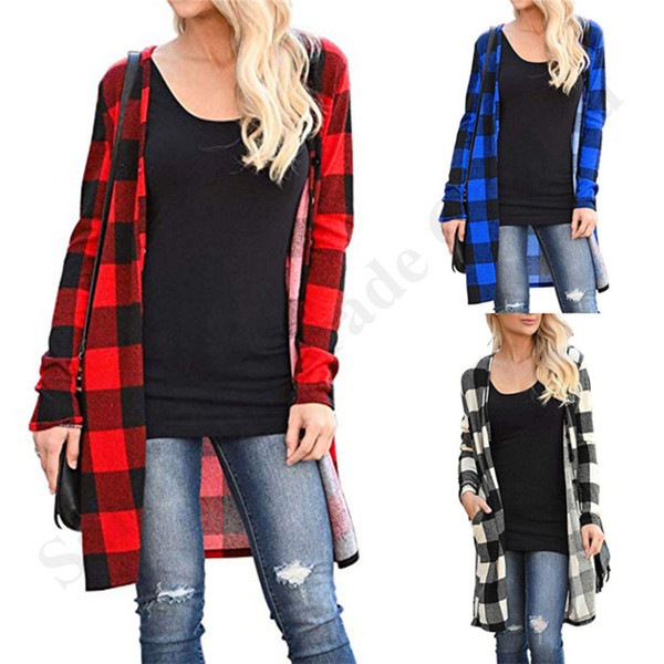 Women Plaid Long Cardigan Button Up Coats Boyfriend Style Oversize Loose Tops Casual Overalls Color Contrast Outwear England Style A120504