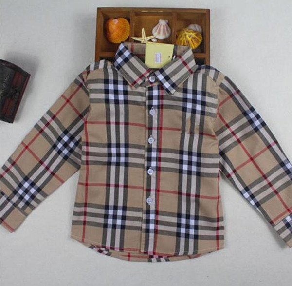 plaid shirt new arrival autumn children designer label long Sleeve Lapel shirt high quality boys small plaid shirt kids top