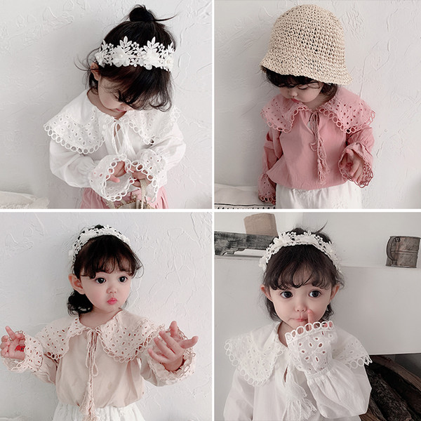 2019 Spring New Baby Girls Hollow Big Lapel Shirt Children Temperament Horn Sleeve Lovely Tops Kids Clothing