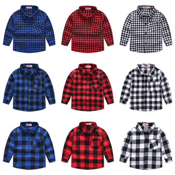 Boys Plaid Striped Shirts 13 Designs Long Sleeve Single Breasted Shirts England Style Spring Kids Designer Clothes Boys Tops 1-7T 04