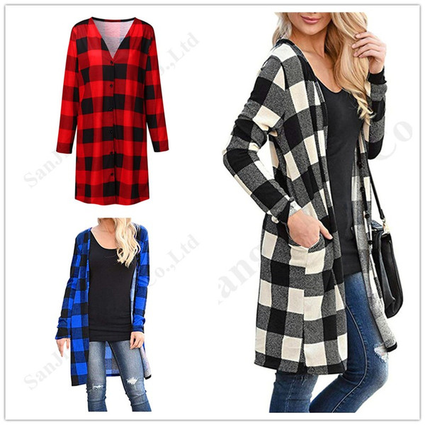 England Style Plaid Cardigan Women Ladies Button-down Long Coat Overalls Boyfriend Oversize Loose Tops Knitting Shirt Casual Clothes A120504