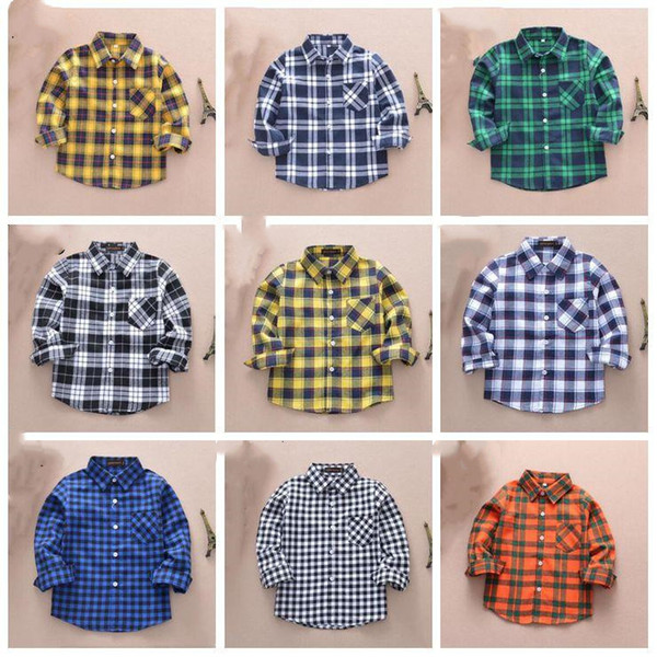 Children plaid shirt Child Kid Boys Girl Long Sleeve Buttons Pocket Tops Shirt Turn Autumn Turn Down Collar Blouse LXL793-1