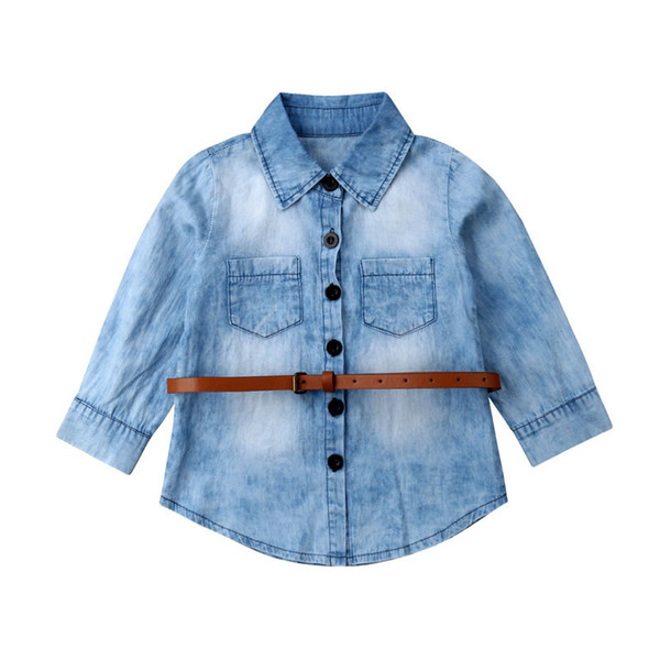 Autumn Baby Girls Denim Shirt Fashion Kids Boys Long Sleeve Lapel Pocket Casual Shirts 2019 New Fall Children Cowboy Tops Y2364