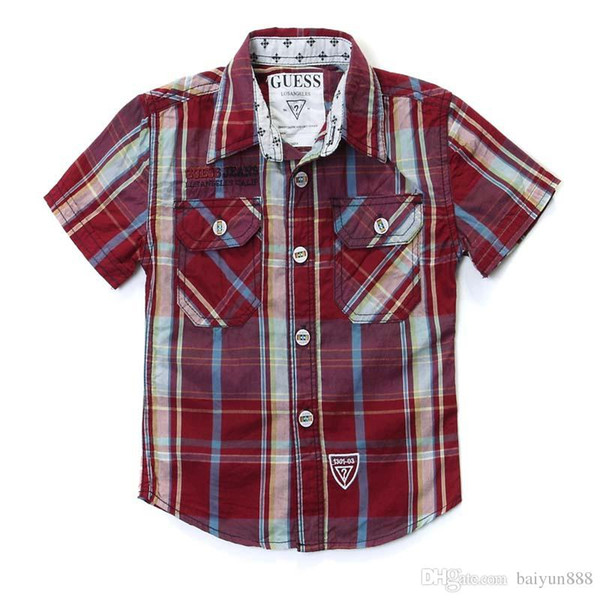 3 -7 year Brand Baby Boys shirt Deep red grid short sleeves shirt tops kids Summer plaid shirt pure cotton Children's clothes