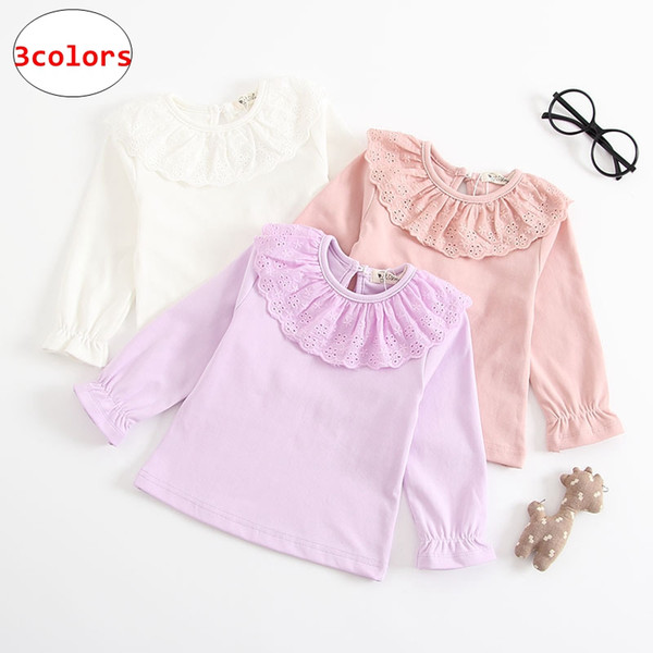 INS Girl ruffle Sleeve shirts Kids bobo Solid color cotton Tops Autumn long sleeve Clothing 3colors 5size