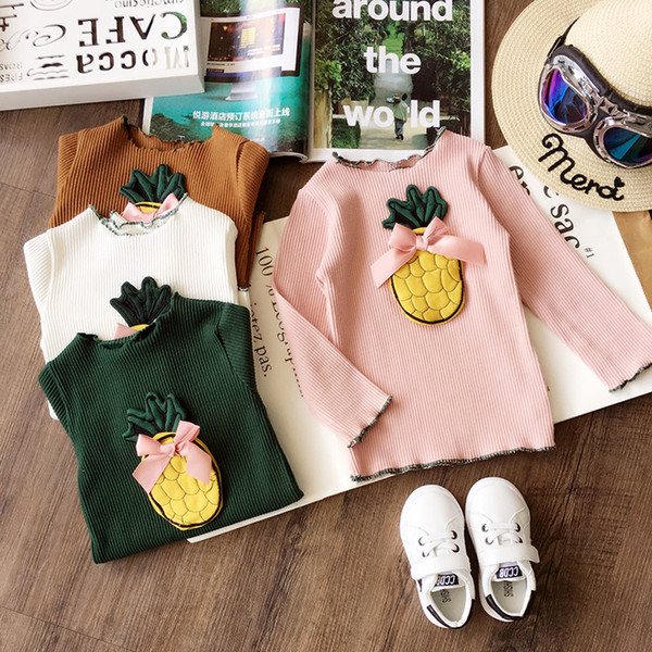 2017 new Autumn girls Three dimensional pineapple bottoming baby T-shirt cotton fungus long sleeve cloth