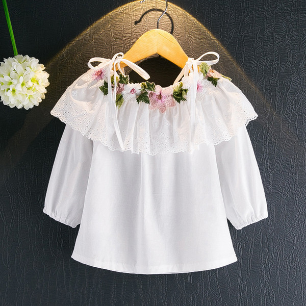 Baby girls Flower white Shirts children Long sleeve top 2018 Spring Autumn Strapless shirt kids Clothing C819