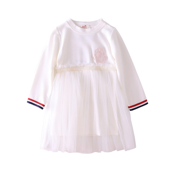 Autumn Dress Necessary Atmosphere A G Temperament Children Long Sleeves Dress Female Baby Splicing Yarn Skirt