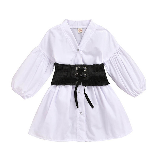 2020 new spring fashion girls shirts+belts 2pcs/set long kids blouse kids designer clothes girls long sleeve shirts dresses A10470