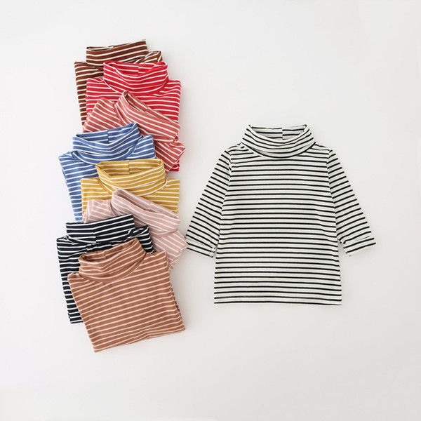 9 Colors Kids Striped Shirts Long Sleeve Bottoming T Shirts Cotton Casual Turtleneck Base Layers Shirt Children Pullover Clothes M1017