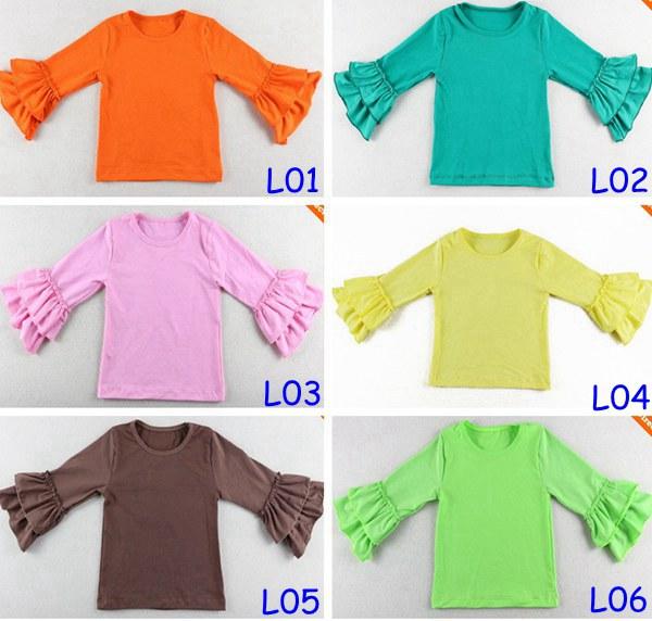 2015 Hot Sale Girls Wear Harem tops Chidlren 2Layer ruffle shirts Girls Ruffle tutu tops 14Colors Choose Freely 5Size for 1-8T