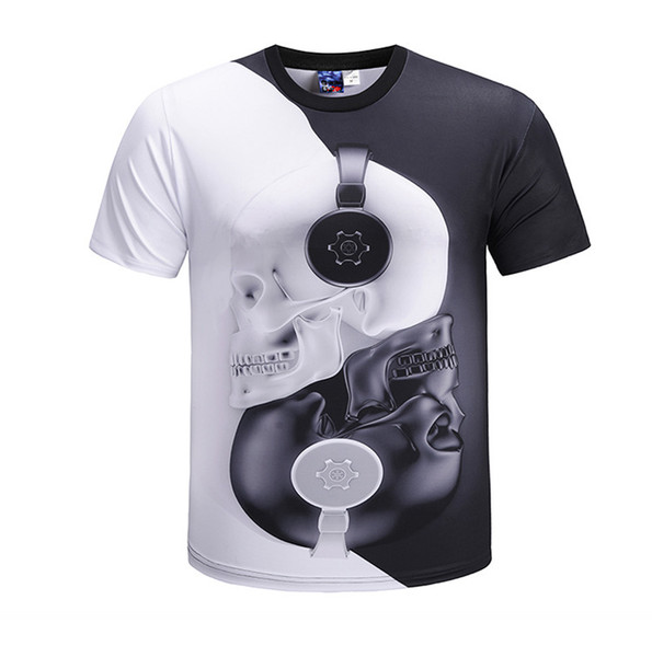 Men's Daily Going out Basic Exaggerated Plus Size T-shirt - Color Block / 3D Skull Print Round Neck White Short Sleeve Summer