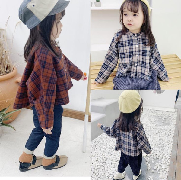 Children's British style autumn jacket in the children's plaid loose shirt girls wear female long-sleeved shirt