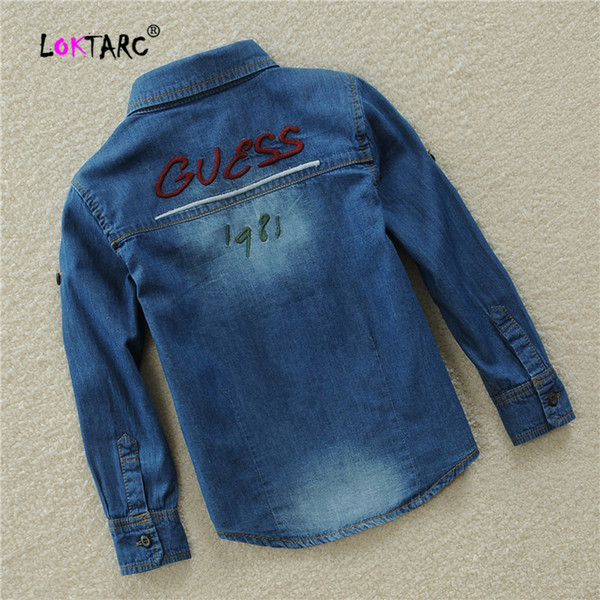 LOKTARC Boy Shirts for Children Blouse Letter Embroidery Denim Shirt Boys Jean Long Sleeve Clothing Autumn Kids Shirt Outwear