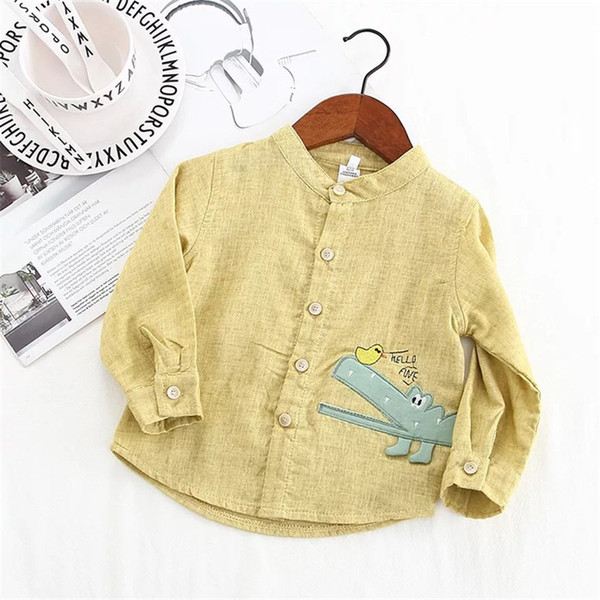 2019 New Baby Long Sleeve Shirt Kids Soft Cotton Breathable Clothes Boy Embroidery Cartoon Dinosaur Tops Spring Fashion
