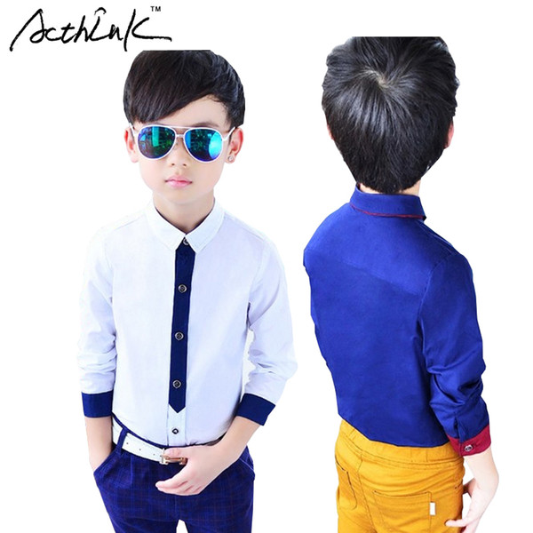 ActhInK 2017 New Arrival Boys Formal Dress Shirt with Print Tie Brand Fashion Long Sleeve Shirt for Boys Children Clothing,MC047