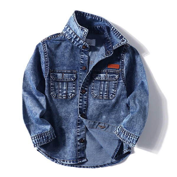 Boys Denim Shirts Slim Fit Deep Blue Shirts For Boy Fashion Kid Top Tees Spring Autumn Children's Denim Shirt 2-8 Yrs