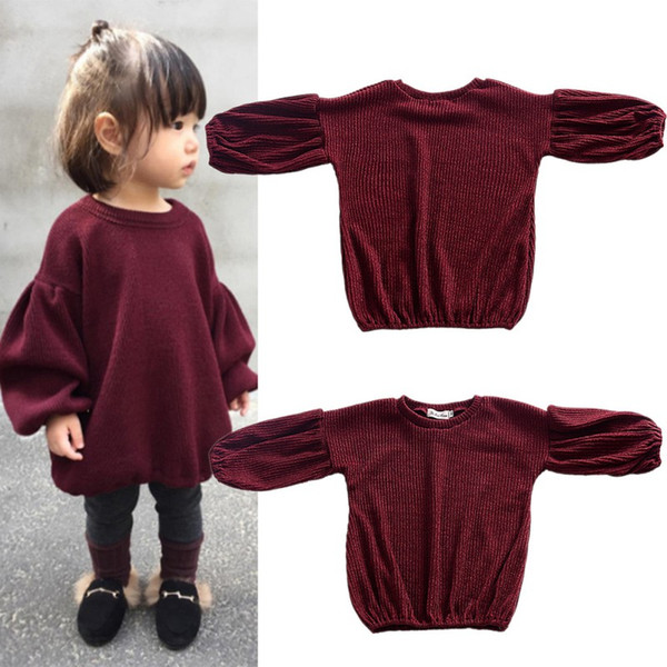 Girls Clothes Lantern Sleeve Outwear Toddler Baby Girls Tops Solid Sweaters Kids Tee Shirt Children Blouse 2019 Spring 6M-4T