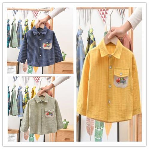 Boy Long Sleeve Cotton Turn-Down Collar Striped T-Shirt Kids Spring Autumn Tops Clothing SYJ 003