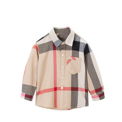 New Boys And Girls Check Shirts Trendy Brand B Long Sleeved Lapel Children's Top Super Baby's Cotton Shirt